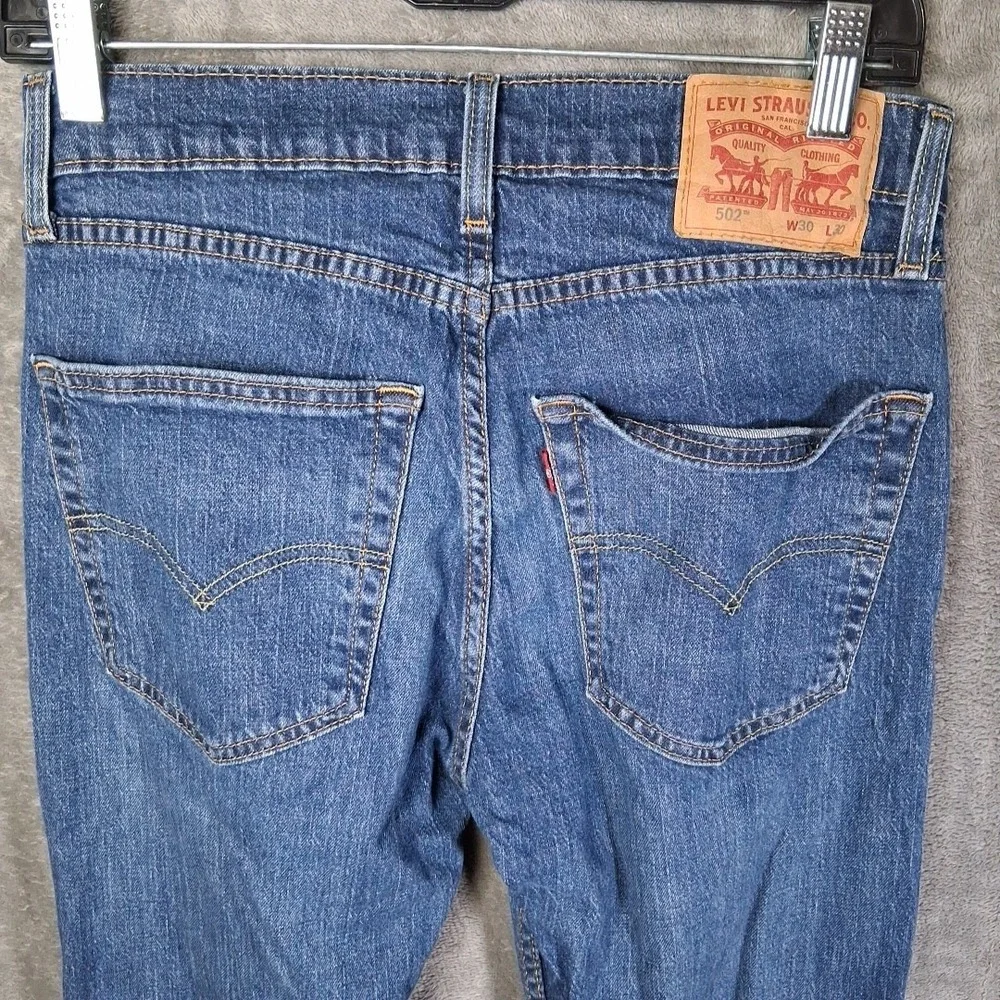 Levis 502 Mens‎ 30x30 Taper Fit Stretchable Dark Blue To The Falls Casual Denim